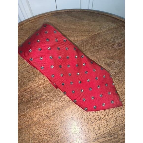 Christian Dior Men's Silk Tie Red Floral Pattern Classic Width - Picture 1 of 4